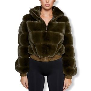 Oh Polly Faux Fur Bomber Jacket